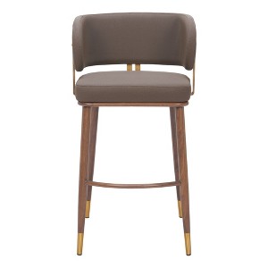 HomeRoots 30" Brown Gold and Walnut Steel and Faux Leather Low Back Bar Height Bar Chair - 1 of 4