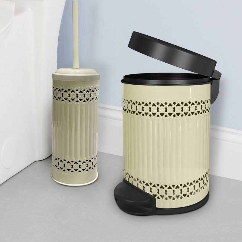 Laser Cut Ivory Step Garbage Trash Can &#38; Toilet Brush Holder with Lid Ivory - Nu Steel, 3 of 10