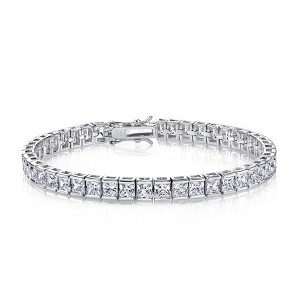 Guili Sterling Silver Tennis Bracelet with Square CZ in White, Blue, or Gold, Available in Sizes 2.5, 3, and 4—Classic, Luxurious, and Timeless. - 1 of 4
