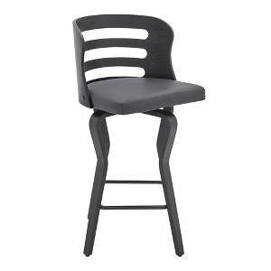 26" Swivel Faux Leather and Wood Bar Stool with Ergonomic Design and Smooth Glide Function - 1 of 4