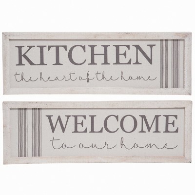 Transpac Wood 23" White Spring Kitchen and Welcome Sign Set of 2