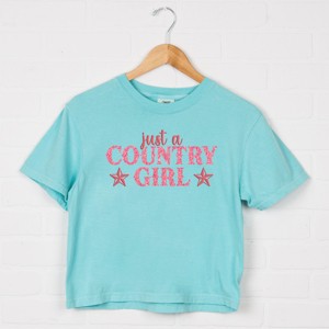 Just A Country Girl Stars Glitter/Puff Print - Womens Boxy Crop Top Graphic T-Shirt - 1 of 4