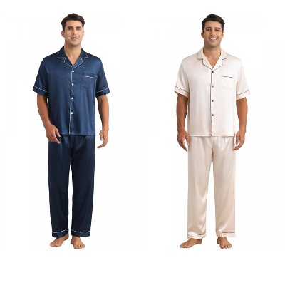 INSPIRE CHIC Men's 2 Pack Casual Sleepwear Short Sleeve Satin Pajamas Sets