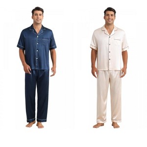 INSPIRE CHIC Men's 2 Pack Casual Sleepwear Short Sleeve Satin Pajamas Sets - 1 of 4