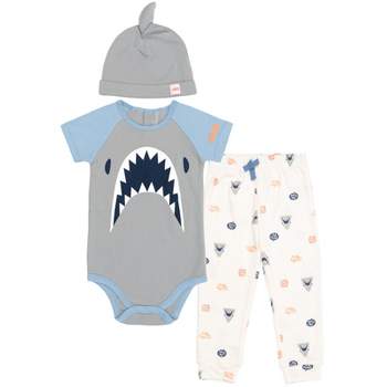 JAWS Baby Bodysuit Jogger Pants and Hat 3 Piece Outfit Set Newborn to Infant