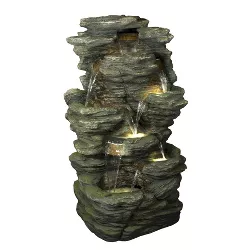 51" Multi-Level Natural Rock Fountain with LED Lights Brown - Hi-Line Gift