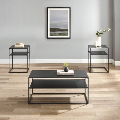 Braxton Matte Black Steel Slim Frame 3pc Table Set