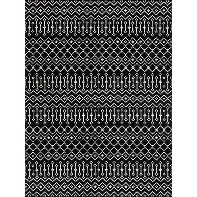 Black and Ivory Rectangular Trellis 9' x 12' Synthetic Rug