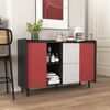 Lyngins Sideboard Buffet Cabinets with Hidden Storage Racks,Side Hooks,Stripe Coffee Bar Cabinets with 4 Doors,Credenzas for Kitchen,Entryway - 2 of 4