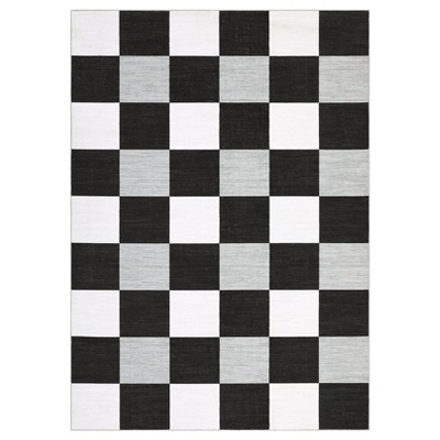 Washable Modern Checkered Plaid Rug Non Slip Low Pile Rug Soft Geometric Throw Floor Cover Foldable Indoor Carpet for Living Room Bedroom Playroom
