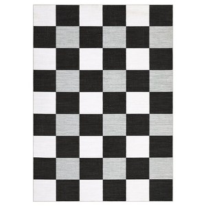 Washable Modern Checkered Plaid Rug Non Slip Low Pile Rug Soft Geometric Throw Floor Cover Foldable Indoor Carpet for Living Room Bedroom Playroom - 1 of 4