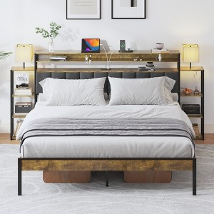 LOVMOR Full Queen King Size Platform Bed Frame with LED Lights, Charging Station, No Box Spring Needed, Easy Assemble - 1 of 4