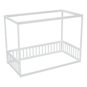 Fontoi Beds, Twin Floor Bed with Frame, Wood Bed with Guardrails and Fence for Girls and Boys, White, 41.8"*58.3"*78.2" - 1 of 4