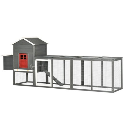 Extra Large Storm Gray and Brick Red Wooden Chicken Coop with Run