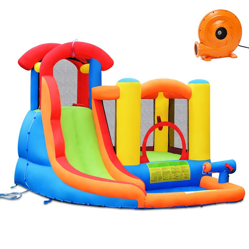 Costway Inflatable Bounce House Kid Water Splash Pool Slide Jumping Castle w/740W Blower, 1 of 11