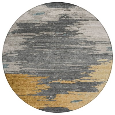 Gold And Gray Abstract Washable Indoor Outdoor Area Rug