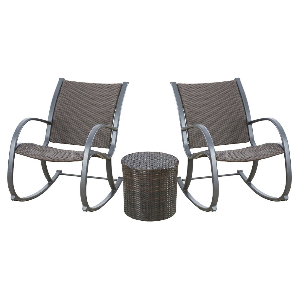 Gracie S 3 Piece Rocking Chair Set, Lucas Outdoor Rustic Wicker Rocking Chairs Set Of 2