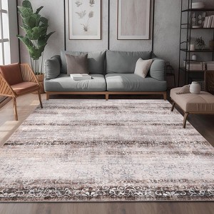 Rugs for Living Room Vintage Floral Print Distressed Area Rug Low Pile  Non-Slip Throw Rugs for Bedroom, Home Office - 1 of 4
