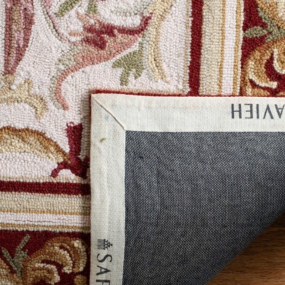 Elegant Ivory and Burgundy Floral Wool Area Rug 5'3" x 8'3"