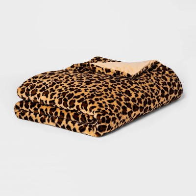 55"x 80" 12lbs Faux Fur Weighted Blanket with Removable Cover Leopard - Threshold™