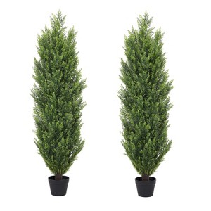 poetree 3/4/5 ft Faux Cedar Tree Topiary in Pot，Set of 2，Fake Tree for Home Outdoor/Indoor Decor - 1 of 4