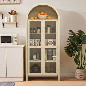 Arched Kitchen Storage Cabinet with Adjustable Shelves,Acrylic Door Wood Kitchen Pantry, Modern Display Cabinet-Dining Room,Living Room-Tanpinhause - 1 of 4