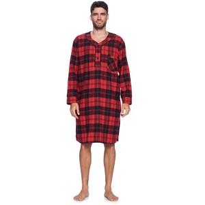 Ashford & Brooks Mens Flannel Plaid Long Sleep Shirt Henley Nightshirt - 1 of 4