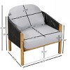 Outdoor Club Chairs Wood Style, Acacia Frame Lounge Chair with Rope and Cushion for Patio or Garden-Maison Boucle - 3 of 4