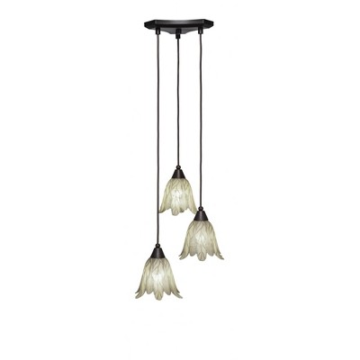 Toltec Lighting Europa 3 - Light Pendant in  Dark Granite with 7" Vanilla Leaf Shade