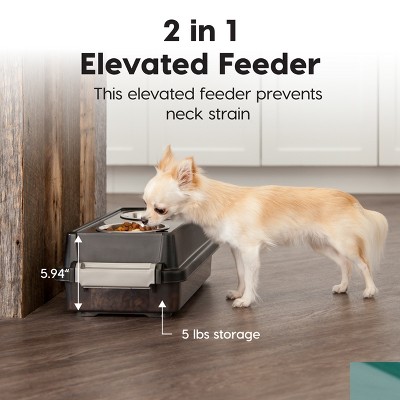 6" Elevated Black Stainless Steel Pet Feeder with Storage