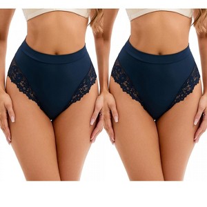 INSPIRE CHIC 2 Pcs Women's Lace Trim High-Waisted Briefs Tummy Control Underpants - 1 of 4