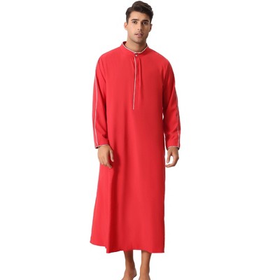 Lars Amadeus Men's Long Sleeves Solid Color Banded Collar Nightgown