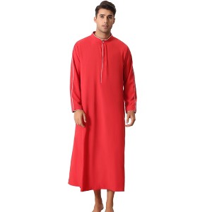 Lars Amadeus Men's Long Sleeves Solid Color Banded Collar Nightgown - 1 of 4