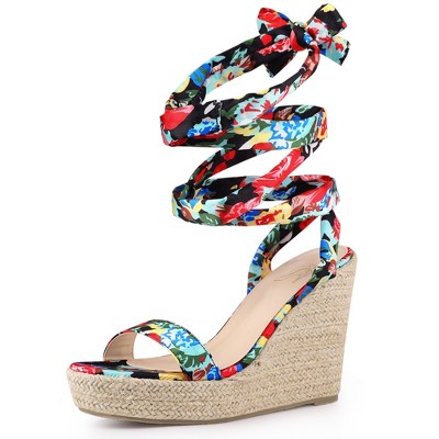 Perphy Platform Floral Printed Espadrille Wedge Sandals For Women Black ...