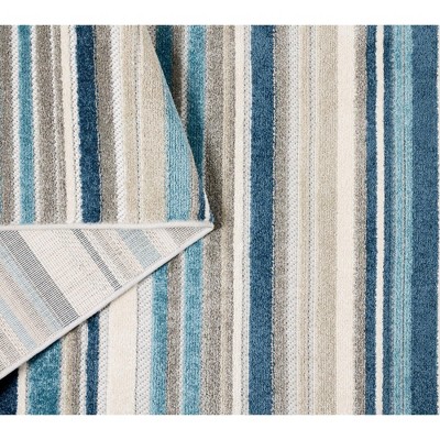 Blue Multicolor Stripe Synthetic Indoor Outdoor Area Rug