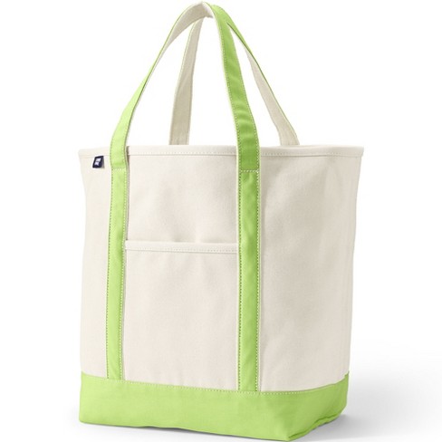 Lands' End Extra Large Natural 5 Pocket Zip Top Canvas Tote Bag - -  Natural/Sharp Green