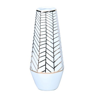 Gulches White Ceramic Vase with Gold Geometric Accents - Chic Home Decor
