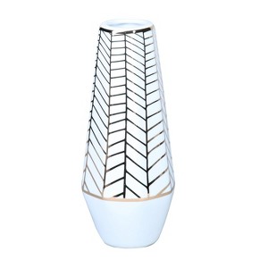 Gulches White Ceramic Vase with Gold Geometric Accents - Chic Home Decor - 1 of 4