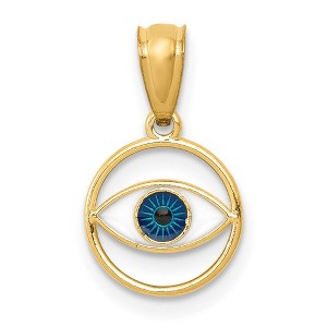 Black Bow Jewelry 14K Yellow Gold & Enamel, Round Blue Evil Eye Pendant, 9mm (3/8 inch) - 1 of 4