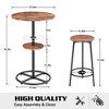 VECELO 3-Piece Bar Table Set Round Counter Height Table and Chair with Wine Rack Brown/Black - 3 of 4