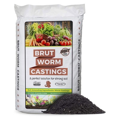Brut Worm Farms All Organic Fertilizer Worm Castings Filled with Nutrients and Minerals for a Variety of Indoor & Outdoor Plants, 30 Pounds (1 Pack)
