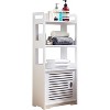 Kings Brand Furniture - Danver Wood Bathroom Floor Storage Cabinet with 3 Open Shelfs, White - 2 of 3