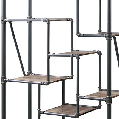 Brantley Antique Oak and Sandy Gray Industrial Bookshelf