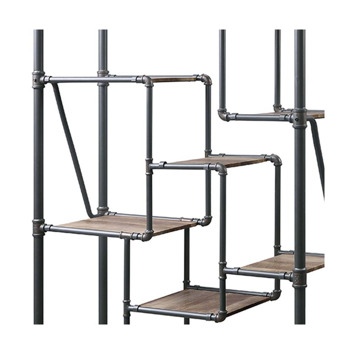 Acme Furniture 75" Brantley Bookshelf Antique Oak/Sandy Gray: Metal Frame, 7-Tier Storage, No Assembly Required - thumbnail 3