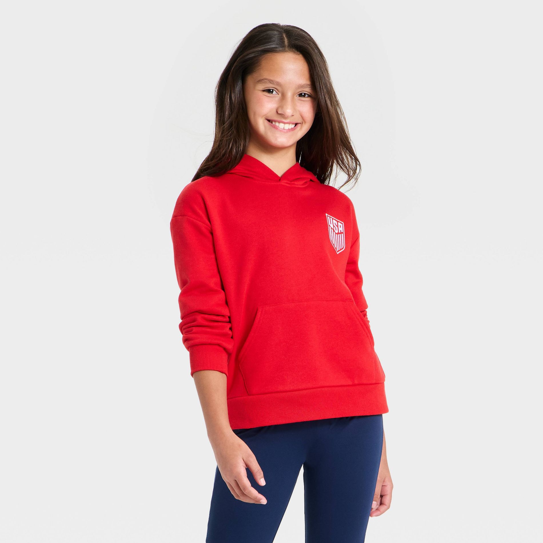 Girls' United States Soccer Federation Front and Back Hooded Pullover Sweatshirt - Red