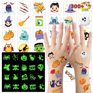 Joyfy 300+ Halloween Tattoos for Kids, Glowing Temporary Tattoos in Assorted Designs Bulk for Child Trick or Treat Gifts Halloween Party Favor Decor - 1 of 4