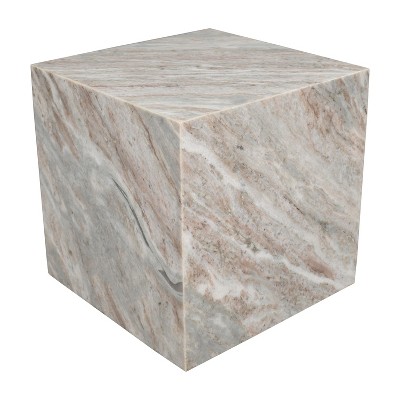 JONATHAN Y Felix 15" Contemporary Natural Marble Handmade Cube End Table