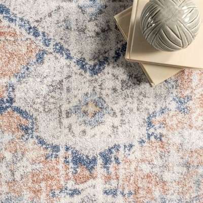Peach Floral Bliss 4' x 6' Easy-Care Synthetic Area Rug