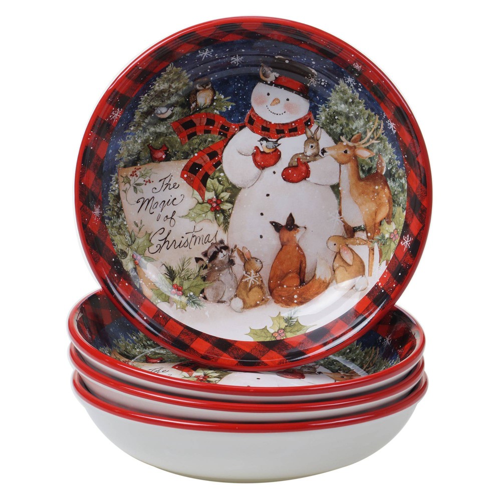 Photos - Other kitchen utensils Certified International 36oz 4pk Earthenware Magic of Christmas Snowman Soup Bowls - Certified Int 