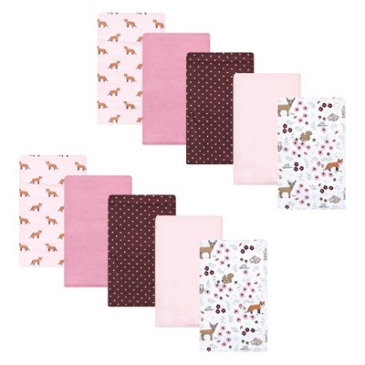 Hudson Baby Infant Girl Cotton Flannel Burp Cloths, Woodland Floral, One Size